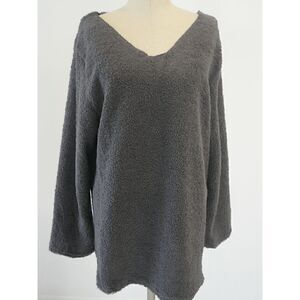 Women's V-neck Long Sleeve Furry Pullover Sweater XL